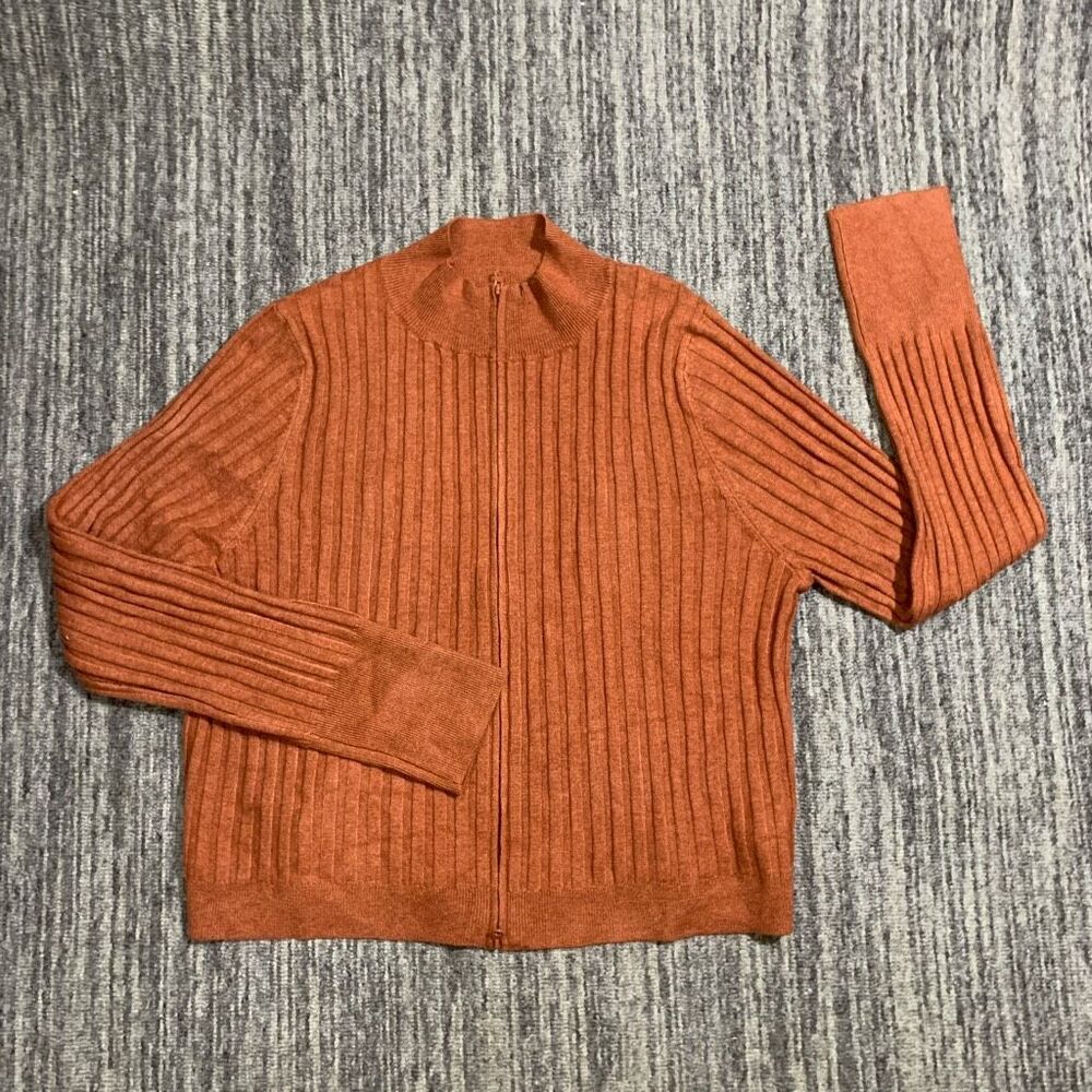 Wild Fable Womens Size XXL‎ Full Zip Front Cardigan Sweater Burnt Orange Ribbed